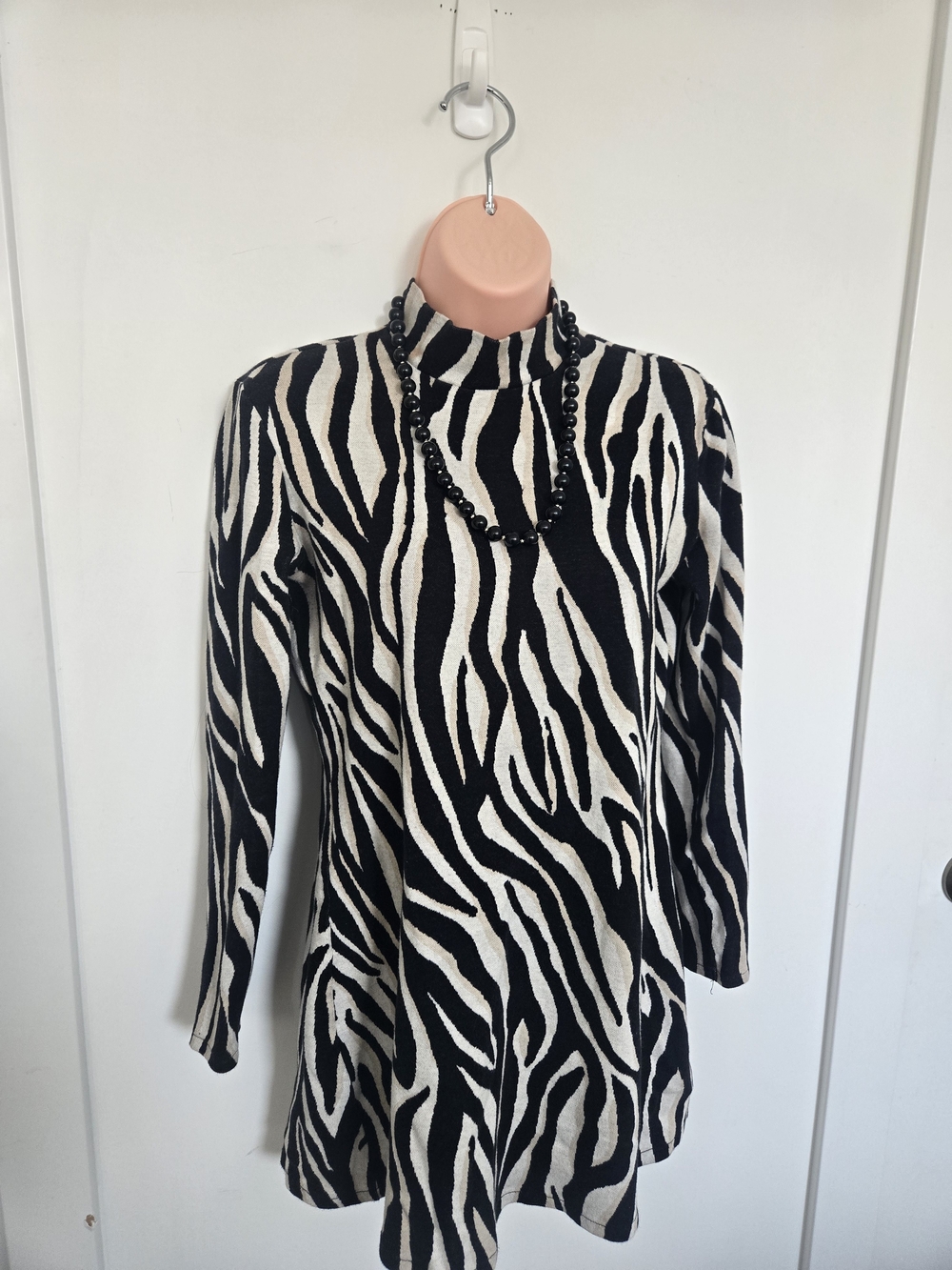 Zara Black and White Zebra Print Mock Neck Sweater - Picture 2 of 5